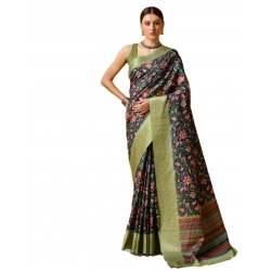 Generic Women's Cotton Printed Saree With Unstitched Blouse 5.5Mtr (Multicolor)
