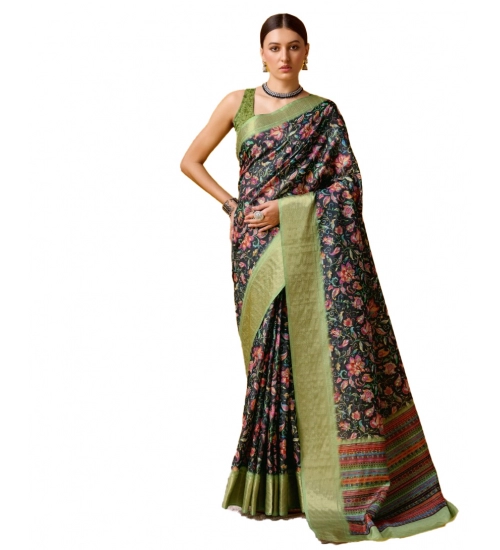 Generic Women's Cotton Printed Saree With Unstitched Blouse 5.5Mtr (Multicolor)