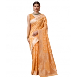 Generic Women's Cotton Woven Design Saree With Unstitched Blouse 5.5Mtr (Orange)