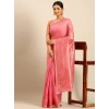 Generic Women's Cotton Woven Design Saree With Unstitched Blouse 5.5Mtr (Pink)