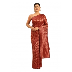 Generic Women's Cotton Woven Design Saree With Unstitched Blouse 5.5Mtr (Maroon)
