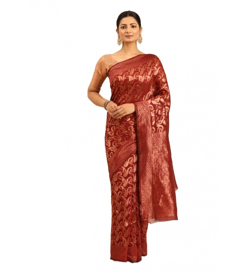 Generic Women's Cotton Woven Design Saree With Unstitched Blouse 5.5Mtr (Maroon)