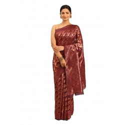 Generic Women's Cotton Woven Design Saree With Unstitched Blouse 5.5Mtr (Brown)