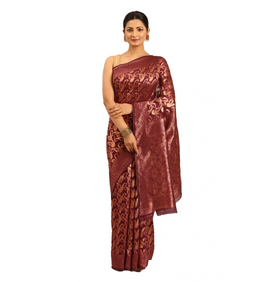 Generic Women's Cotton Woven Design Saree With Unstitched Blouse 5.5Mtr (Brown)