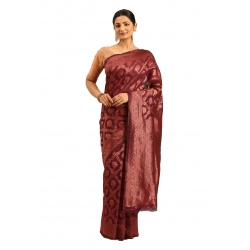 Generic Women's Cotton Woven Design Saree With Unstitched Blouse 5.5Mtr (Wine)
