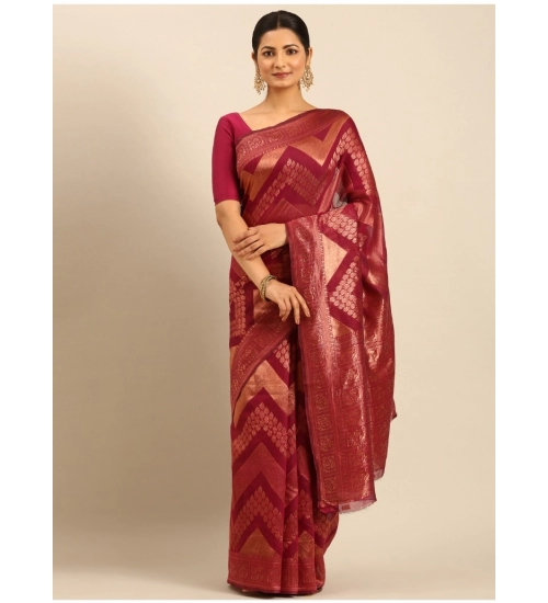 Generic Women's Cotton Woven Design Saree With Unstitched Blouse 5.5Mtr (Magenta)