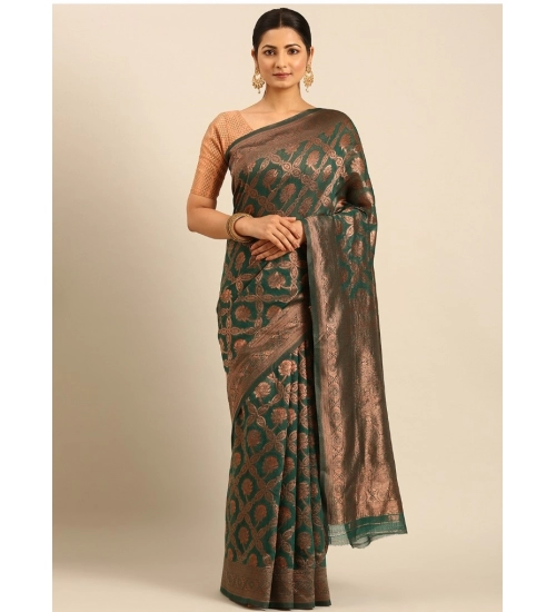 Generic Women's Cotton Woven Design Saree With Unstitched Blouse 5.5Mtr (Green)
