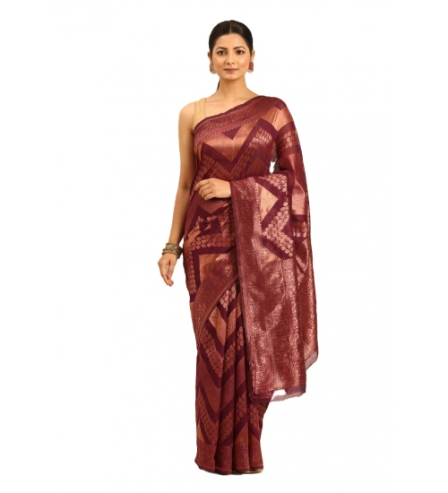 Generic Women's Cotton Woven Design Saree With Unstitched Blouse 5.5Mtr (Purple)