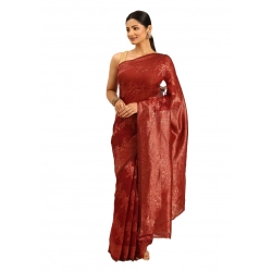 Generic Women's Cotton Woven Design Saree With Unstitched Blouse 5.5Mtr (Red)