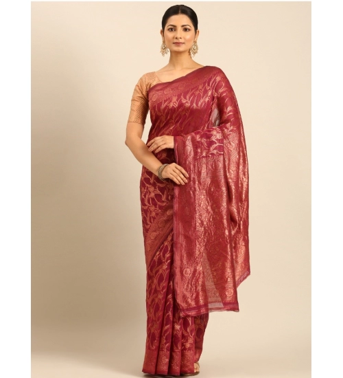 Generic Women's Cotton Woven Design Saree With Unstitched Blouse 5.5Mtr (Magenta)