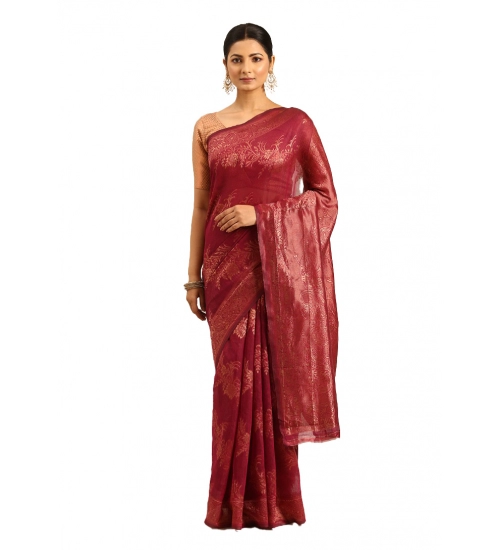 Generic Women's Cotton Woven Design Saree With Unstitched Blouse 5.5Mtr (Magenta)