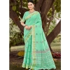 Generic Women's Cotton Printed Saree With Unstitched Blouse 5.5Mtr (Green)