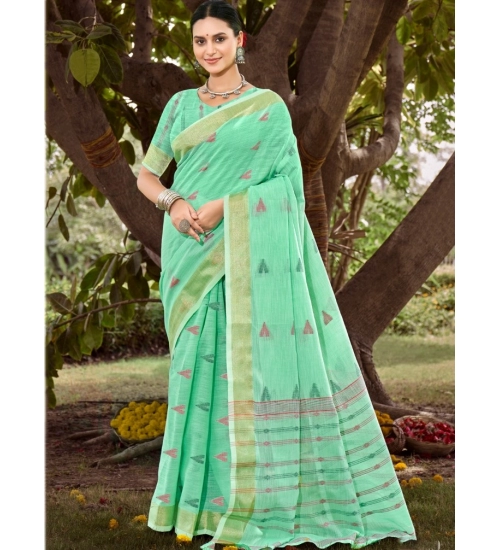 Generic Women's Cotton Printed Saree With Unstitched Blouse 5.5Mtr (Green)