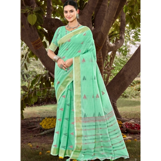 Generic Women's Cotton Printed Saree With Unstitched Blouse 5.5Mtr (Green)