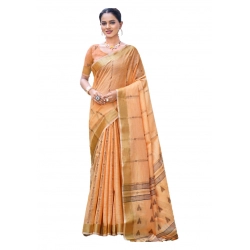 Generic Women's Cotton Printed Saree With Unstitched Blouse 5.5Mtr (Orange)
