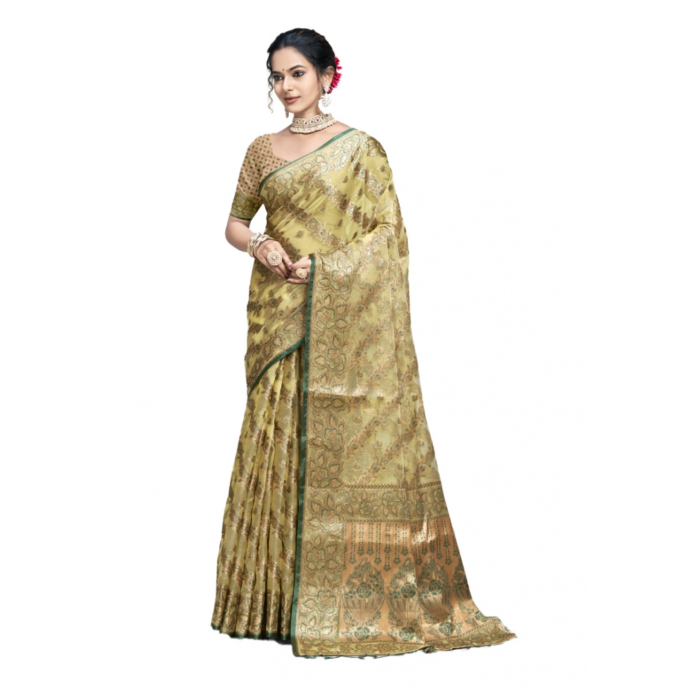 Generic Women's Organza Woven Design Saree With Unstitched Blouse 5.5Mtr (Light-Yellow) Generic Women's Organza Woven Design Saree With Unstitched Blouse 5.5Mtr (Light-Yellow)