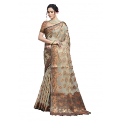 Generic Women's Organza Woven Design Saree With Unstitched Blouse 5.5Mtr (Grey)