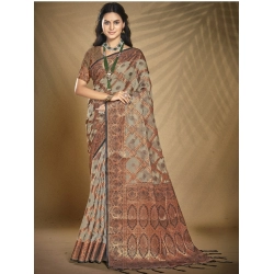 Generic Women's Organza Woven Design Saree With Unstitched Blouse 5.5Mtr (Grey)