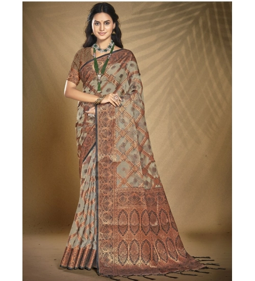 Generic Women's Organza Woven Design Saree With Unstitched Blouse 5.5Mtr (Grey)