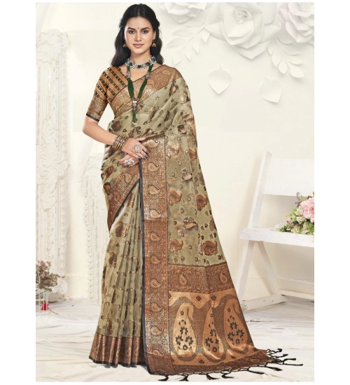 Generic Women's Organza Woven Design Saree With Unstitched Blouse 5.5Mtr (Grey)