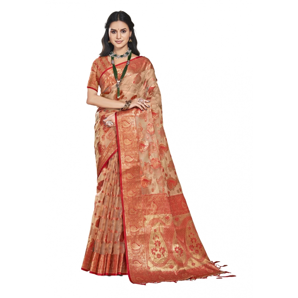 Generic Women's Organza Woven Design Saree With Unstitched Blouse 5.5Mtr (Brown) Generic Women's Organza Woven Design Saree With Unstitched Blouse 5.5Mtr (Brown)
