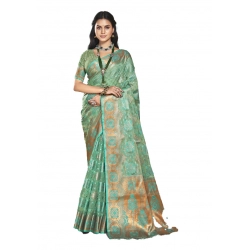 Generic Women's Organza Woven Design Saree With Unstitched Blouse 5.5Mtr (Green)
