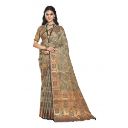 Generic Women's Organza Woven Design Saree With Unstitched Blouse 5.5Mtr (Grey)