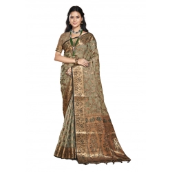 Generic Women's Organza Woven Design Saree With Unstitched Blouse 5.5Mtr (Grey)