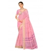 Generic Women's Cotton Printed Saree With Unstitched Blouse 5.5Mtr (Pink)
