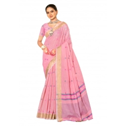Generic Women's Cotton Printed Saree With Unstitched Blouse 5.5Mtr (Pink)