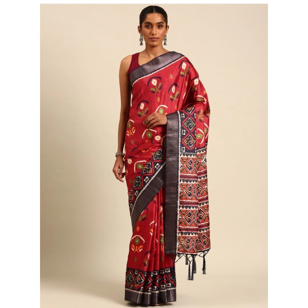 Generic Women's Cotton Printed Saree With Unstitched Blouse 5.5Mtr (Red) Generic Women's Cotton Printed Saree With Unstitched Blouse 5.5Mtr (Red)