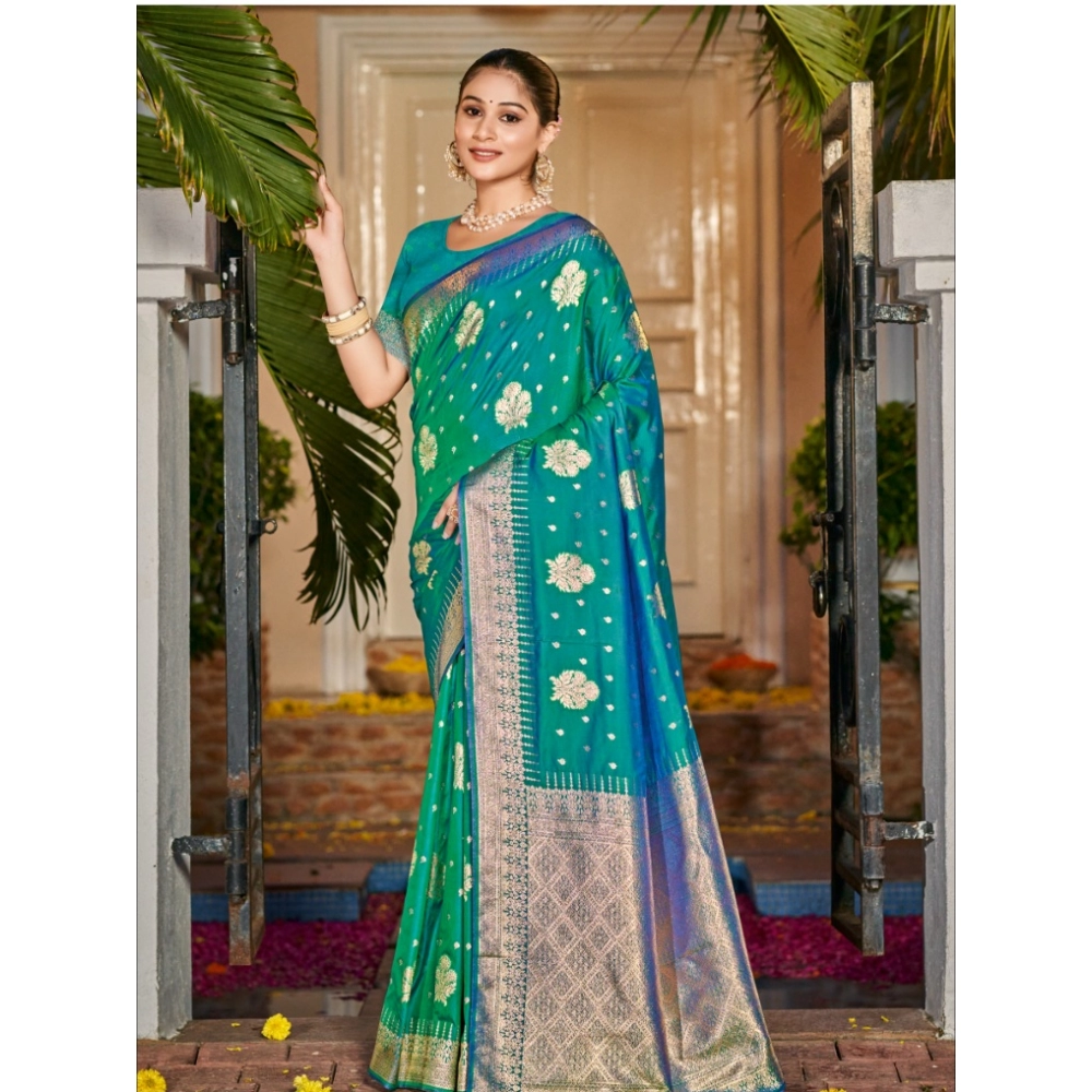 Generic Women's Silk Woven Design Saree With Unstitched Blouse 5.5Mtr (Teal-Green)