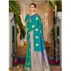 Generic Women's Silk Woven Design Saree With Unstitched Blouse 5.5Mtr (Teal-Green)