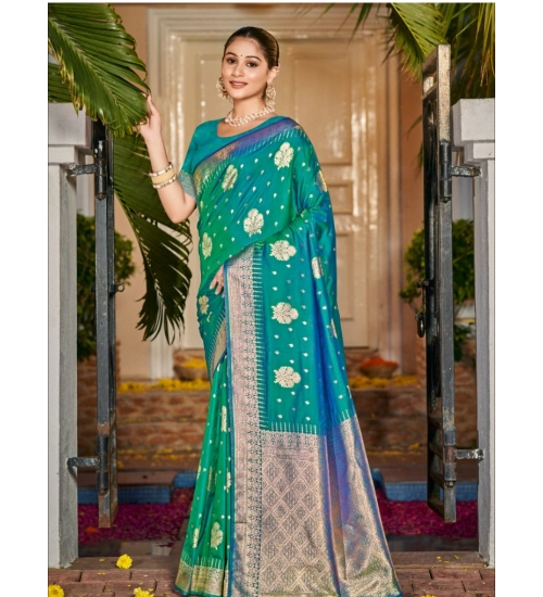 Generic Women's Silk Woven Design Saree With Unstitched Blouse 5.5Mtr (Teal-Green)