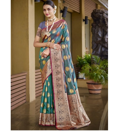 Generic Women's Silk Woven Design Saree With Unstitched Blouse 5.5Mtr (Multicolor)