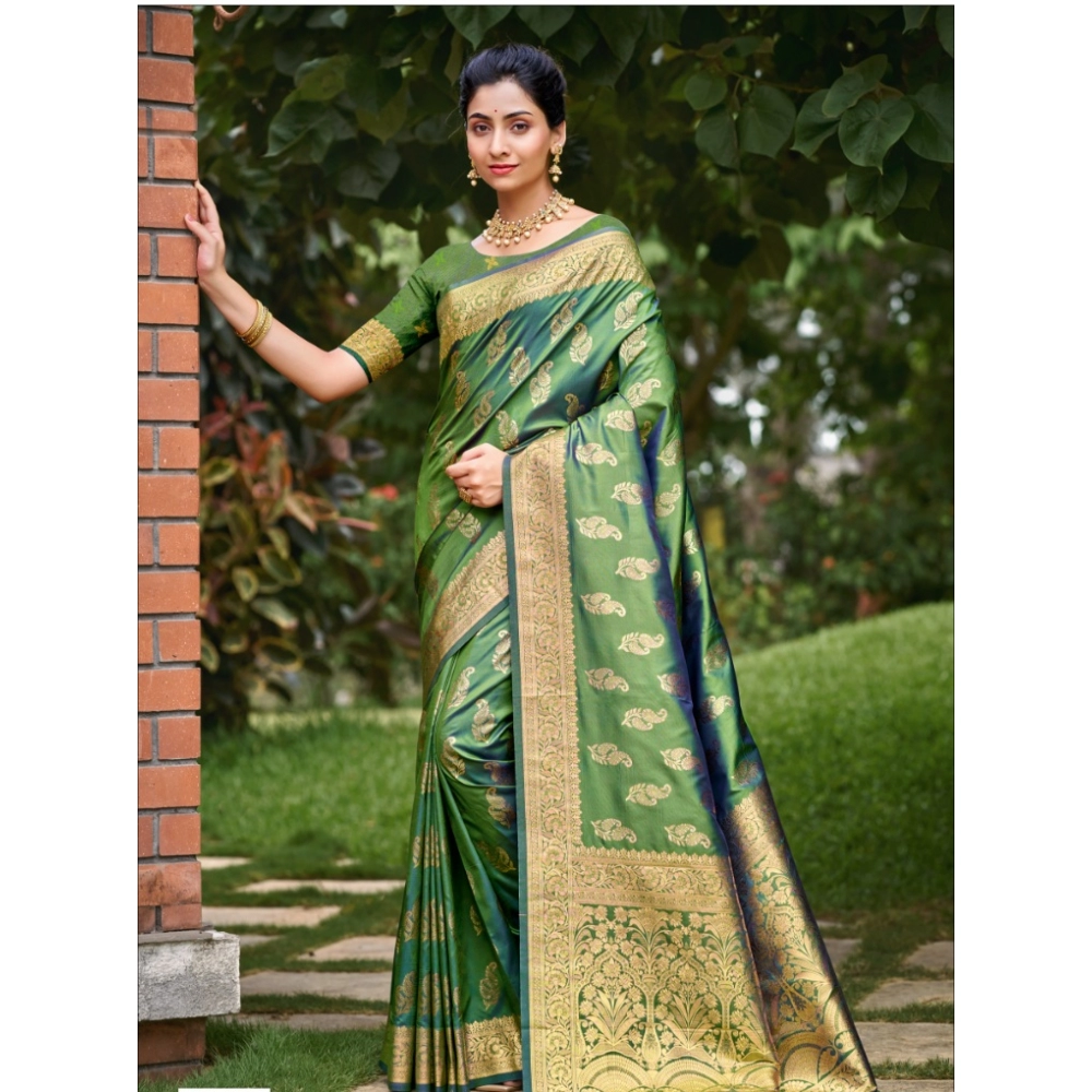 Generic Women's Silk Woven Design Saree With Unstitched Blouse 5.5Mtr (Green)