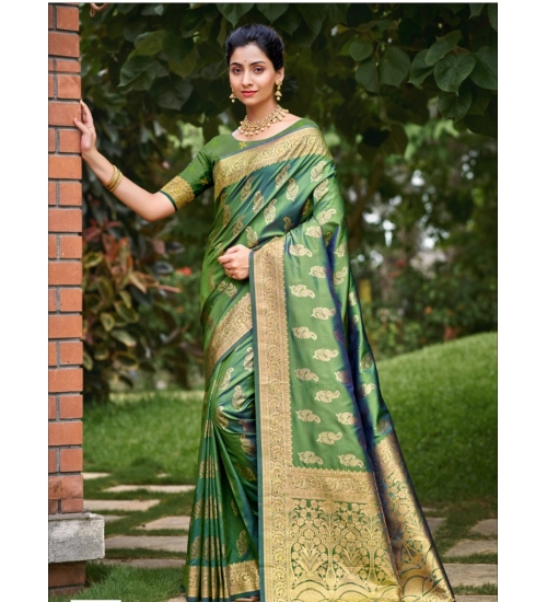 Generic Women's Silk Woven Design Saree With Unstitched Blouse 5.5Mtr (Green)