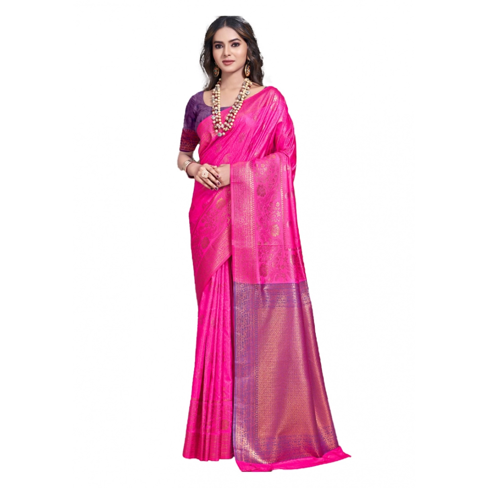Generic Women's Silk Woven Design Saree With Unstitched Blouse 5.5Mtr (Pink)