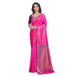 Generic Women's Silk Woven Design Saree With Unstitched Blouse 5.5Mtr (Pink)
