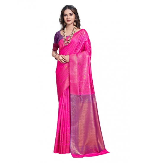 Generic Women's Silk Woven Design Saree With Unstitched Blouse 5.5Mtr (Pink)