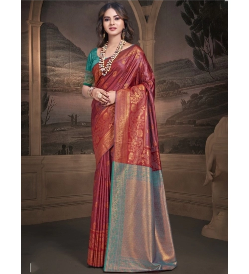 Generic Women's Silk Woven Design Saree With Unstitched Blouse 5.5Mtr (Maroon)