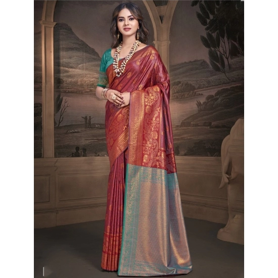 Generic Women's Silk Woven Design Saree With Unstitched Blouse 5.5Mtr (Maroon)