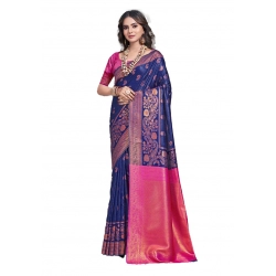 Generic Women's Silk Woven Design Saree With Unstitched Blouse 5.5Mtr (Blue)