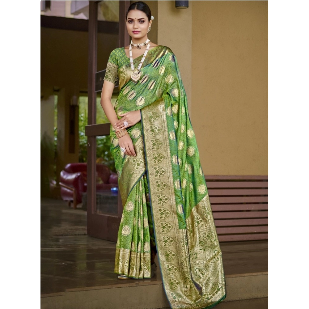 Generic Women's Silk Woven Design Saree With Unstitched Blouse 5.5Mtr (Green)