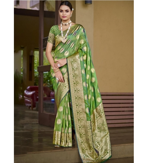 Generic Women's Silk Woven Design Saree With Unstitched Blouse 5.5Mtr (Green)