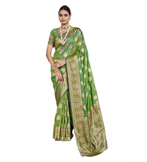 Generic Women's Silk Woven Design Saree With Unstitched Blouse 5.5Mtr (Green)
