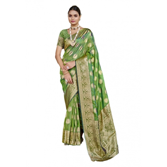 Generic Women's Silk Woven Design Saree With Unstitched Blouse 5.5Mtr (Green)