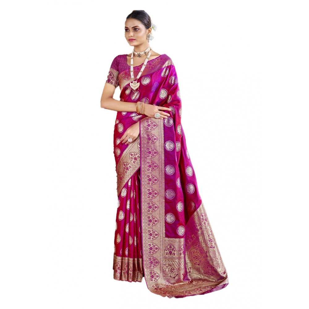 Generic Women's Silk Woven Design Saree With Unstitched Blouse 5.5Mtr (Pink)