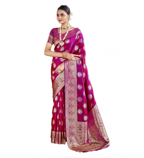 Generic Women's Silk Woven Design Saree With Unstitched Blouse 5.5Mtr (Pink)