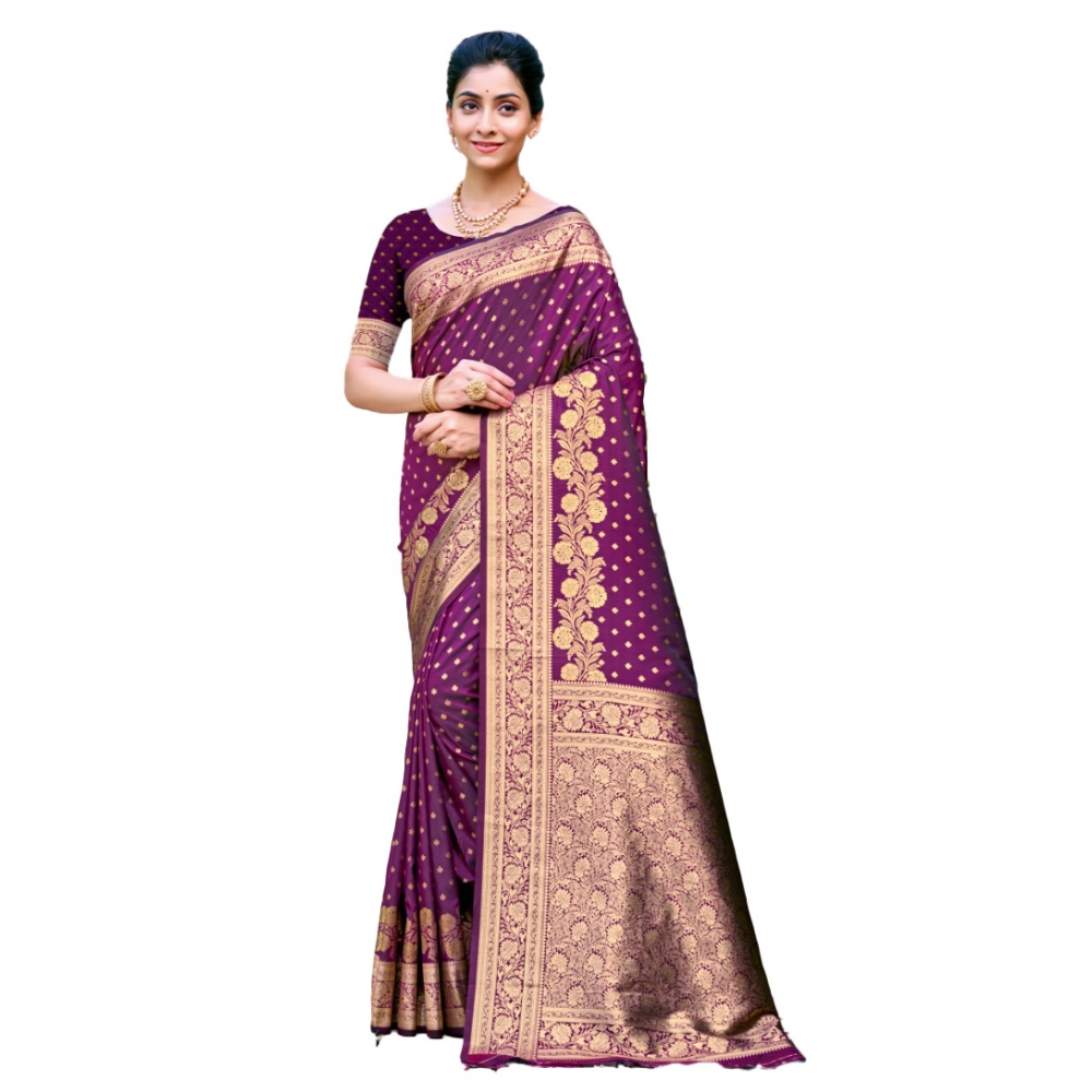 Generic Women's Silk Woven Design Saree With Unstitched Blouse 5.5Mtr (Burgundy) Generic Women's Silk Woven Design Saree With Unstitched Blouse 5.5Mtr (Burgundy)